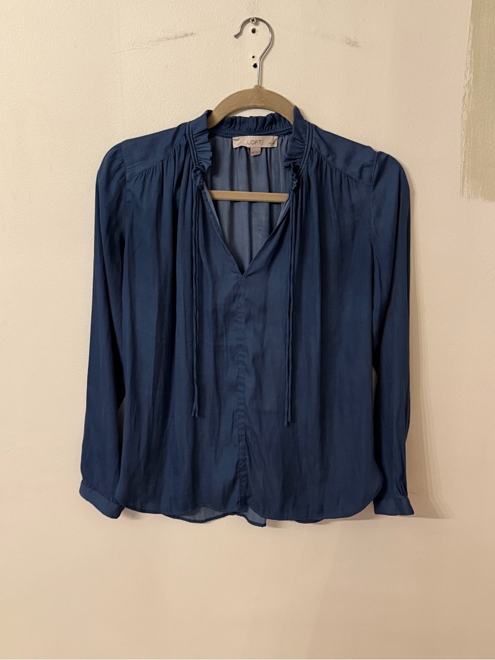 LOFT Navy Tie-Neck Long-Sleeve Blouse